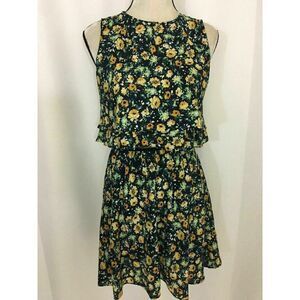 Zara Womens Yellow Black Green Floral Tank Mini Dress Small